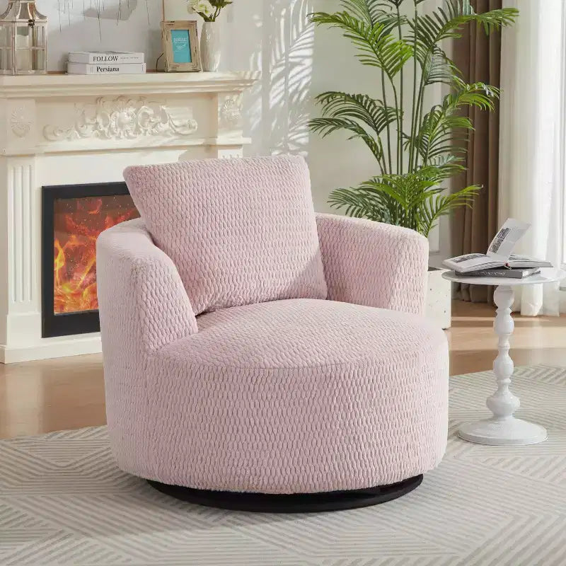 Fauteuil d'appoint pivotant Gilmanton moderne en fausse fourrure avec base en bois
