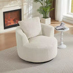 Fauteuil d'appoint pivotant Gilmanton moderne en fausse fourrure avec base en bois