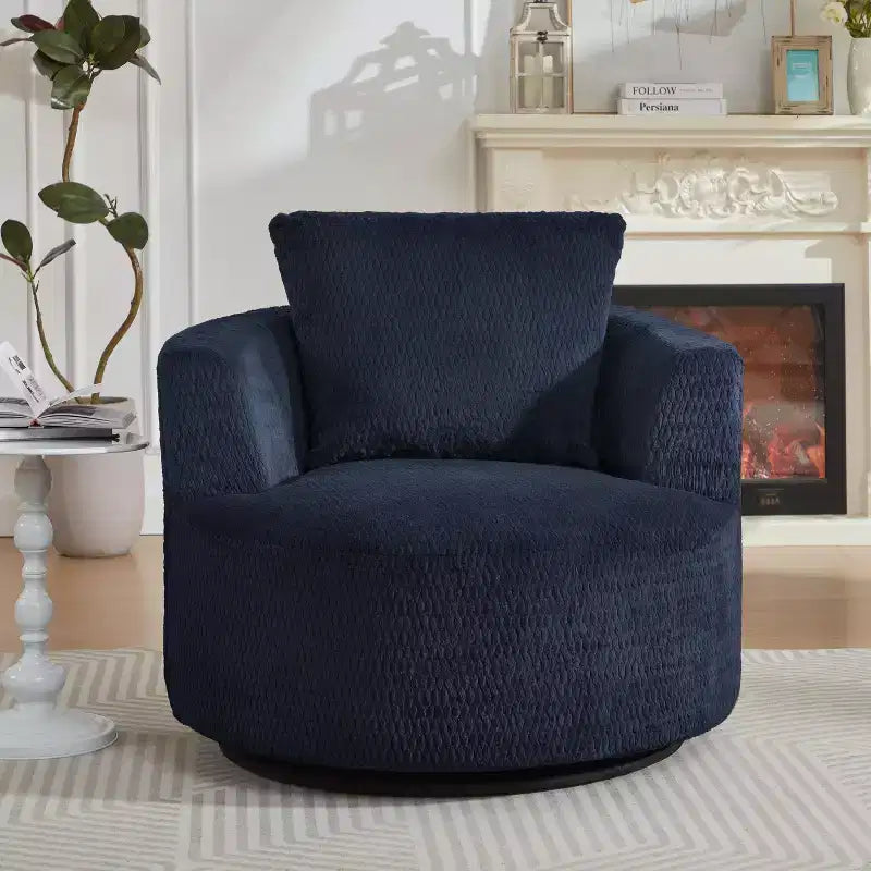 Fauteuil d'appoint pivotant Gilmanton moderne en fausse fourrure avec base en bois