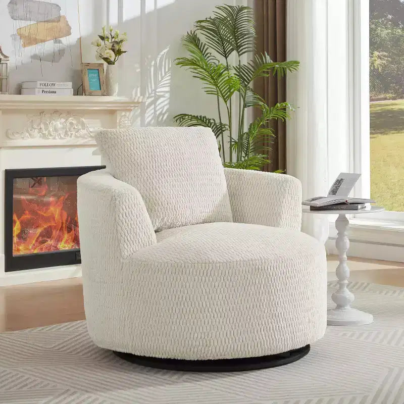 GDFStudio Gilmanton Modern Faux Fur Upholstered Swivel Accent Chair with Wooden Base