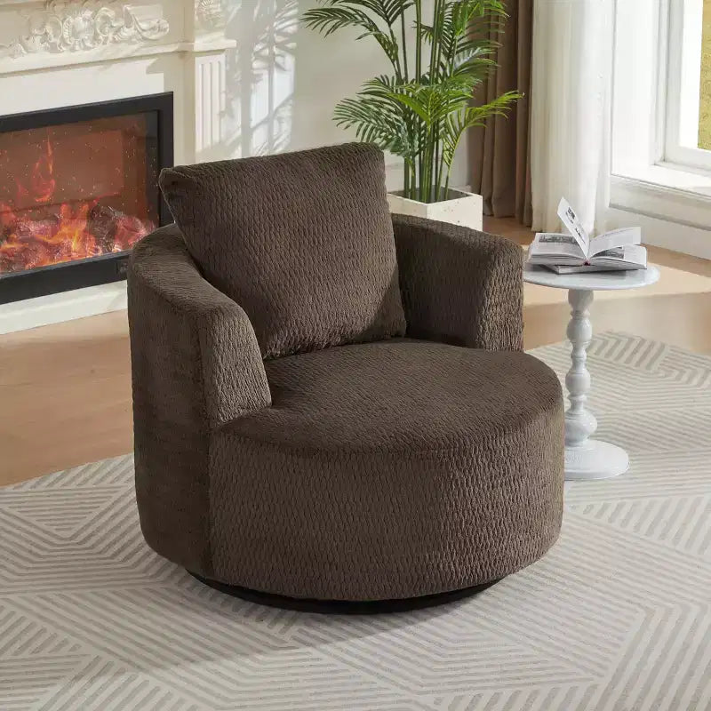 Gilmanton Modern Faux Fur Upholstered Swivel Accent Chair with Wooden Base