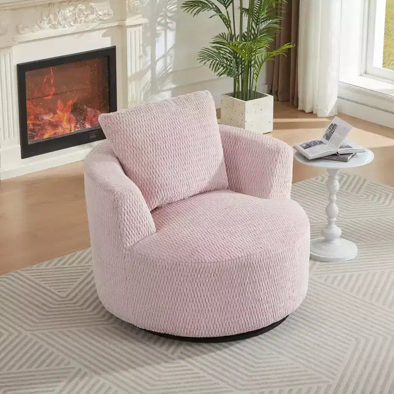 Gilmanton Modern Faux Fur Upholstered Swivel Accent Chair with Wooden Base