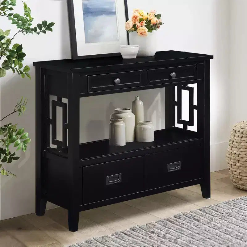 Okak Meuble d'appoint 36 po, Buffet avec 4 tiroirs et 1 étagère ouverte, Armoire de rangement pour salon, salle à manger, cuisine