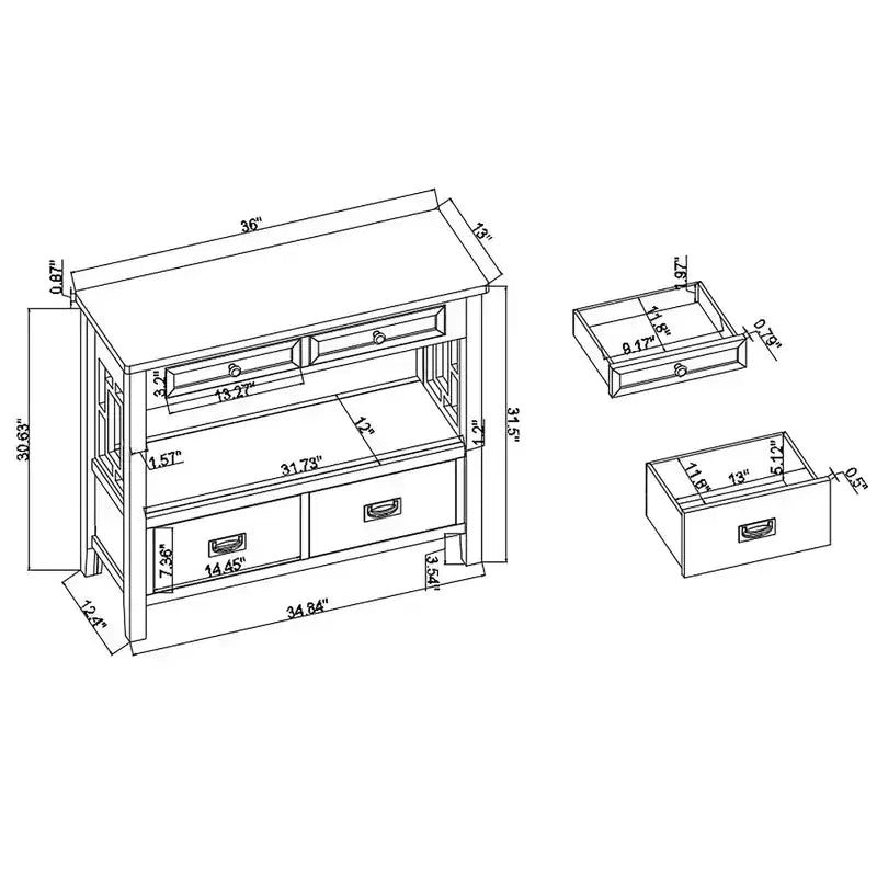 Okak Meuble d'appoint 36 po, Buffet avec 4 tiroirs et 1 étagère ouverte, Armoire de rangement pour salon, salle à manger, cuisine