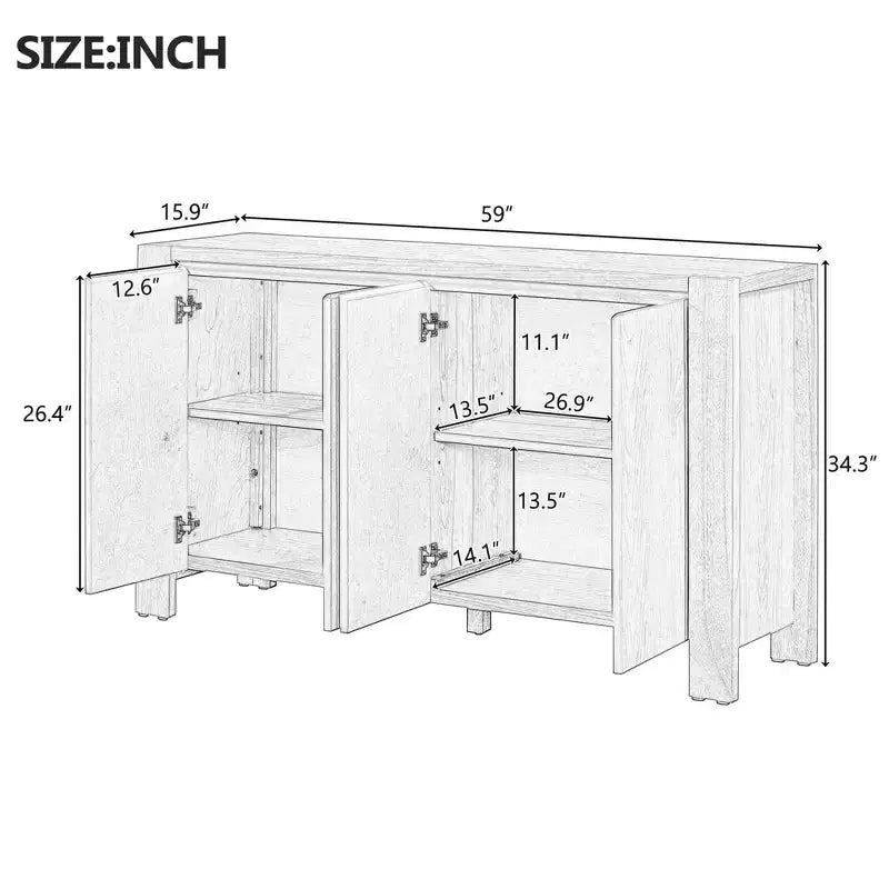 Meuble buffet rétro Okak, armoire d'appoint avec 4 portes et 4 étagères, meuble de rangement pour salon, entrée, couloir, bureau