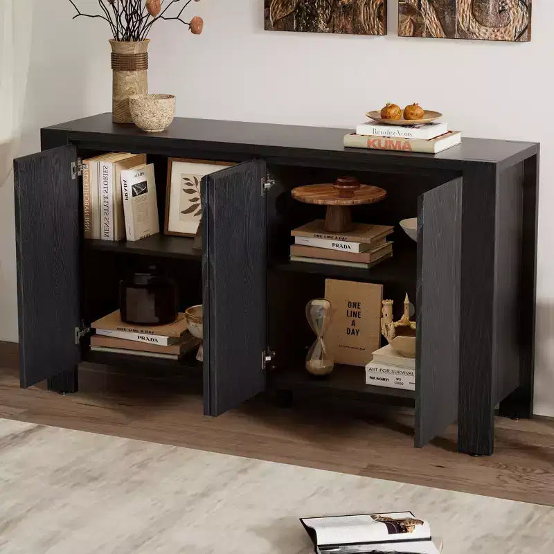 Meuble buffet rétro Okak, armoire d'appoint avec 4 portes et 4 étagères, meuble de rangement pour salon, entrée, couloir, bureau