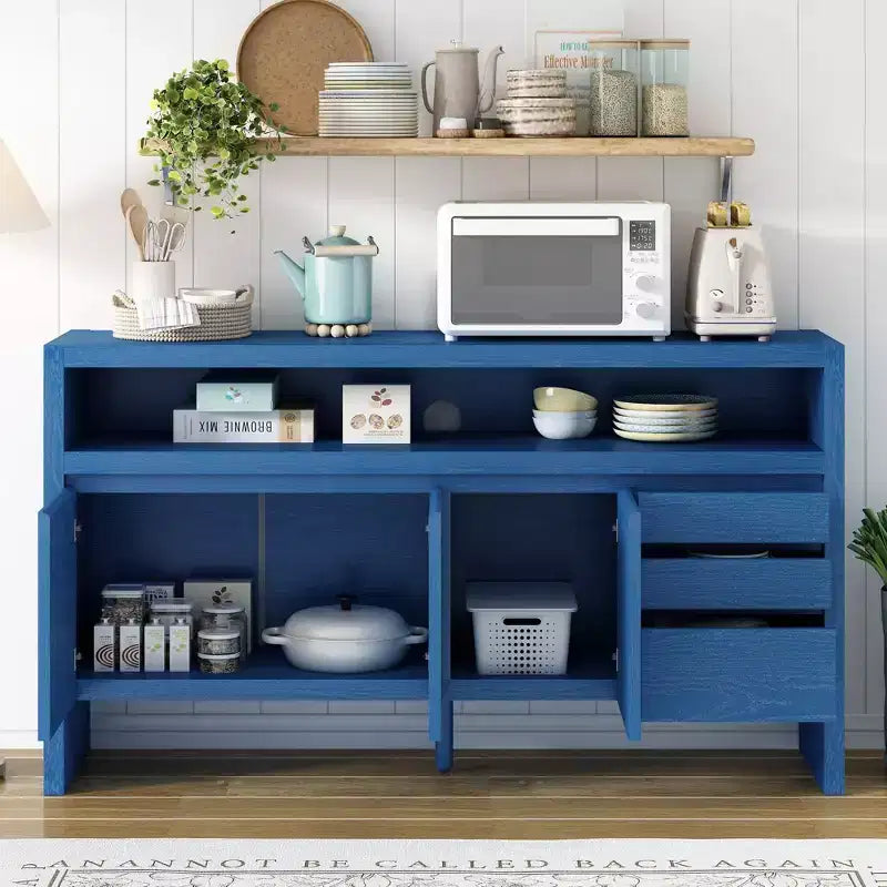 Meuble de rangement Okak de 60 pouces, buffet avec 3 portes et 3 tiroirs, meuble de rangement pour salon, salle à manger, cuisine
