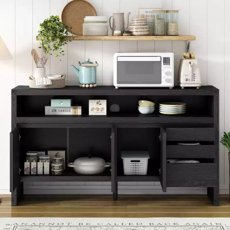 Meuble de rangement Okak de 60 pouces, buffet avec 3 portes et 3 tiroirs, meuble de rangement pour salon, salle à manger, cuisine
