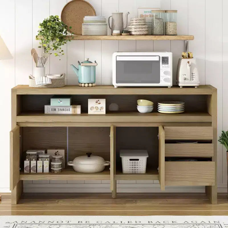 Meuble de rangement Okak de 60 pouces, buffet avec 3 portes et 3 tiroirs, meuble de rangement pour salon, salle à manger, cuisine