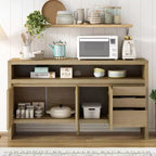 Meuble de rangement Okak de 60 pouces, buffet avec 3 portes et 3 tiroirs, meuble de rangement pour salon, salle à manger, cuisine