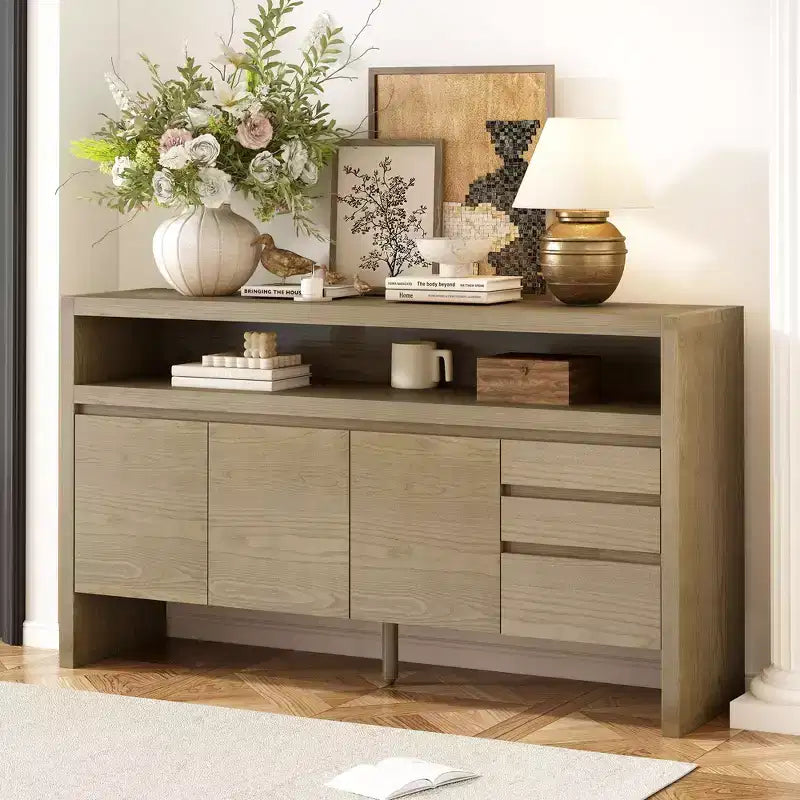 Meuble de rangement Okak de 60 pouces, buffet avec 3 portes et 3 tiroirs, meuble de rangement pour salon, salle à manger, cuisine