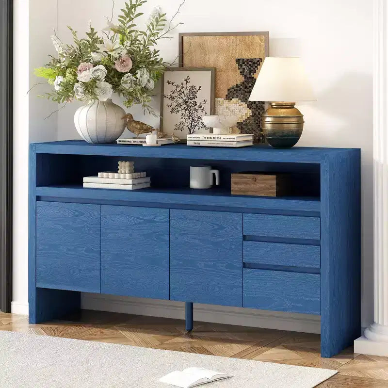 Meuble de rangement Okak de 60 pouces, buffet avec 3 portes et 3 tiroirs, meuble de rangement pour salon, salle à manger, cuisine