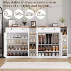 Coolmee Meuble à chaussures avec portes et tiroirs, rangement à chaussures de 106,7 cm de haut avec 3 étagères réglables et base stable, étagère à chaussures 4 niveaux