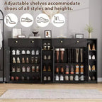 Coolmee Meuble à chaussures avec portes et tiroirs, rangement à chaussures de 106,7 cm de haut avec 3 étagères réglables et base stable, étagère à chaussures 4 niveaux