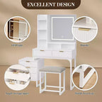 Coiffeuse de Maquillage avec Miroir et Lumières, Table de Maquillage Moderne, Meuble de Rangement Latéral Amovible, Coiffeuse à 5 Tiroirs, pour Chambre à Coucher