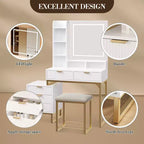 Coiffeuse de Maquillage avec Miroir et Lumières, Table de Maquillage Moderne, Meuble de Rangement Latéral Amovible, Coiffeuse à 5 Tiroirs, pour Chambre à Coucher