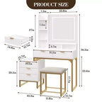 Coiffeuse de Maquillage avec Miroir et Lumières, Table de Maquillage Moderne, Meuble de Rangement Latéral Amovible, Coiffeuse à 5 Tiroirs, pour Chambre à Coucher
