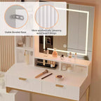 Coiffeuse de Maquillage avec Miroir et Lumières, Table de Maquillage Moderne, Meuble de Rangement Latéral Amovible, Coiffeuse à 5 Tiroirs, pour Chambre à Coucher