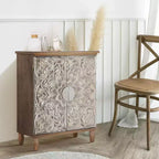 Captiva Designs Meuble buffet floral sculpté en argent antique avec portes pour salon, entrée
