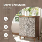 Captiva Designs Meuble buffet floral sculpté en argent antique avec portes pour salon, entrée