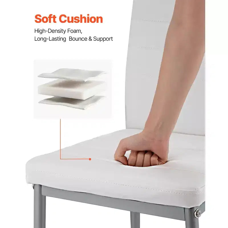 VEVOR Lot de 4 chaises d'appoint modernes pour salle à manger, chaise latérale rembourrée en cuir pour tables à manger, chaise de table avec coussins épais et pieds en métal, blanc