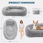 Lit pour humain et animaux de compagnie 67x43x8, aucun assemblage requis, fausse fourrure moelleuse lavable, lit orthopédique pour chien avec oreiller moelleux, poche latérale
