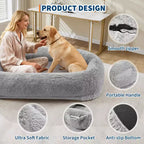 Lit pour humain et animaux de compagnie 67x43x8, aucun assemblage requis, fausse fourrure moelleuse lavable, lit orthopédique pour chien avec oreiller moelleux, poche latérale