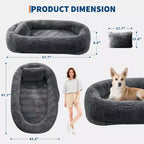 Lit pour humain et animaux de compagnie 67x43x8, aucun assemblage requis, fausse fourrure moelleuse lavable, lit orthopédique pour chien avec oreiller moelleux, poche latérale
