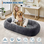 Lit pour humain et animaux de compagnie 67x43x8, aucun assemblage requis, fausse fourrure moelleuse lavable, lit orthopédique pour chien avec oreiller moelleux, poche latérale