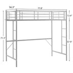 Lit mezzanine complet Karl Home avec escalier, lit superposé individuel en métal avec barrières de sécurité et 2 échelles latérales, pas besoin de sommier tapissier