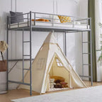 Lit mezzanine complet Karl Home avec escalier, lit superposé individuel en métal avec barrières de sécurité et 2 échelles latérales, pas besoin de sommier tapissier