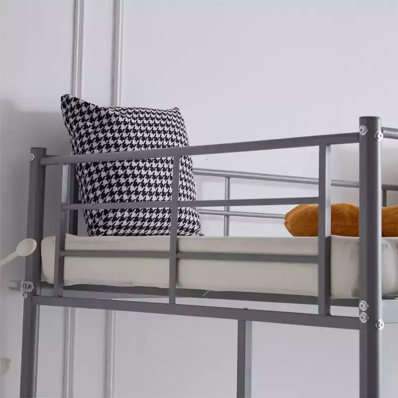 Lit mezzanine complet Karl Home avec escalier, lit superposé individuel en métal avec barrières de sécurité et 2 échelles latérales, pas besoin de sommier tapissier