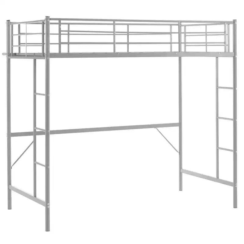 Lit mezzanine complet Karl Home avec escalier, lit superposé individuel en métal avec barrières de sécurité et 2 échelles latérales, pas besoin de sommier tapissier