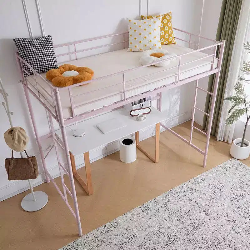 Lit mezzanine complet Karl Home avec escalier, lit superposé individuel en métal avec barrières de sécurité et 2 échelles latérales, pas besoin de sommier tapissier