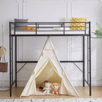 Lit mezzanine complet Karl Home avec escalier, lit superposé individuel en métal avec barrières de sécurité et 2 échelles latérales, pas besoin de sommier tapissier