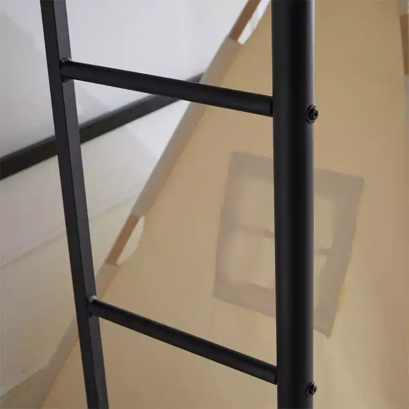 Lit mezzanine complet Karl Home avec escalier, lit superposé individuel en métal avec barrières de sécurité et 2 échelles latérales, pas besoin de sommier tapissier
