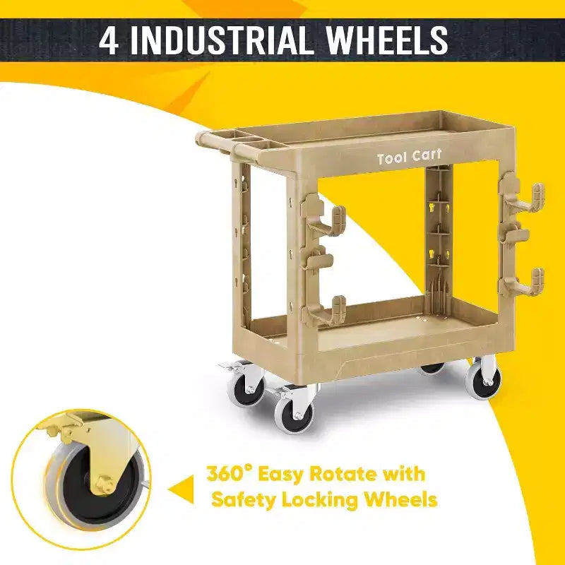 Chariot de service en plastique robuste SILVEL, 2 étagères, capacité de 272 kg, avec roues pivotantes à 360 degrés, pour garage, entrepôt, atelier