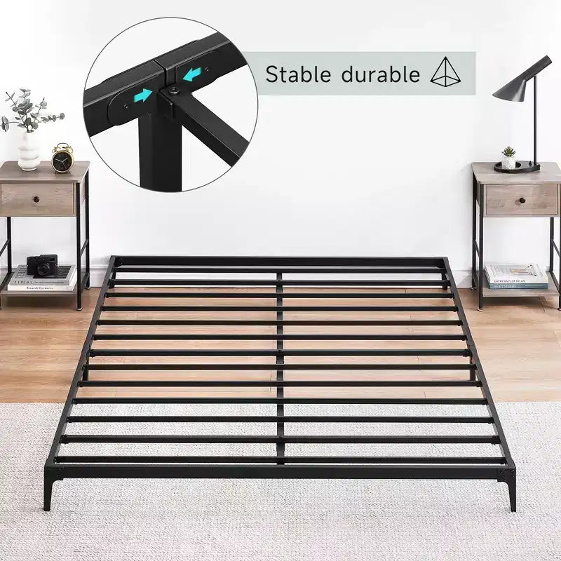 Cadre de lit double/double/grand format de 6/12,6 pouces, cadre de lit plateforme en métal robuste avec support à lattes et pieds en fer durables
