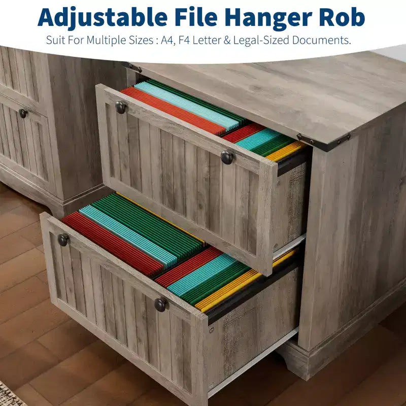 Meuble Classeur de Ferme avec 2 Tiroirs, Armoire de Rangement Rustique pour Bureau à Domicile, Documents de Taille A4/Lettre/Légal