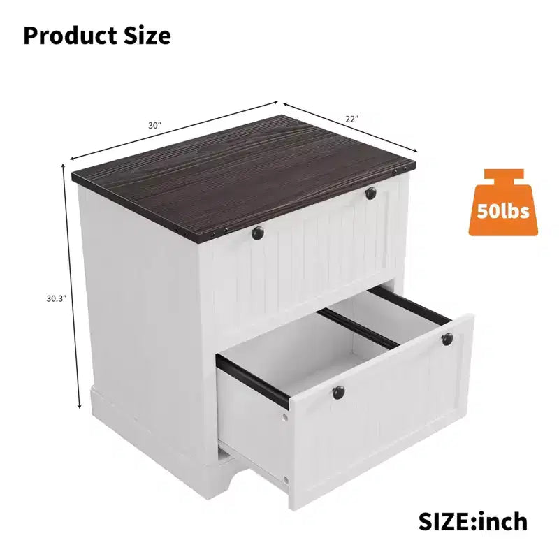 Meuble Classeur de Ferme avec 2 Tiroirs, Armoire de Rangement Rustique pour Bureau à Domicile, Documents de Taille A4/Lettre/Légal