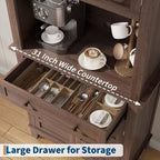 72" Tall Pantry Cabinet with Doors, Drawer, Freestanding Kitchen Hutch Coffee Bar, Adjustable Shelves, White Brown Wood Finish for Living Room Storage