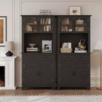 72" Tall Pantry Cabinet with Doors, Drawer, Freestanding Kitchen Hutch Coffee Bar, Adjustable Shelves, White Brown Wood Finish for Living Room Storage