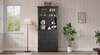 72" Tall Pantry Cabinet with Doors, Drawer, Freestanding Kitchen Hutch Coffee Bar, Adjustable Shelves, White Brown Wood Finish for Living Room Storage
