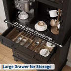72" Tall Pantry Cabinet with Doors, Drawer, Freestanding Kitchen Hutch Coffee Bar, Adjustable Shelves, White Brown Wood Finish for Living Room Storage