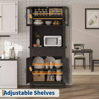 72" Tall Pantry Cabinet with Doors, Drawer, Freestanding Kitchen Hutch Coffee Bar, Adjustable Shelves, White Brown Wood Finish for Living Room Storage