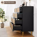 Commode à 8 tiroirs en rotin pour chambre à coucher, commode haute avec tiroirs profonds, grande commode pour placard avec plateau large, longue commode en bois