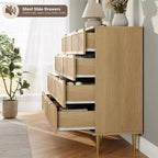 Commode à 8 tiroirs en rotin pour chambre à coucher, commode haute avec tiroirs profonds, grande commode pour placard avec plateau large, longue commode en bois