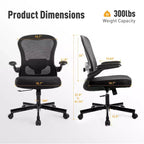 Chaise de bureau ergonomique à dossier haut en maille, Chaise pivotante réglable en hauteur avec accoudoirs relevables, Noir