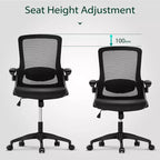 Chaise de bureau ergonomique à dossier haut en maille, Chaise pivotante réglable en hauteur avec accoudoirs relevables, Noir