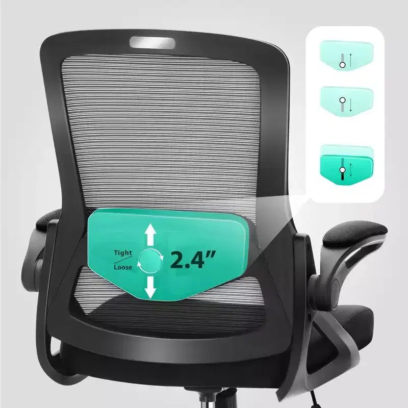 Chaise de bureau ergonomique à dossier haut en maille, Chaise pivotante réglable en hauteur avec accoudoirs relevables, Noir
